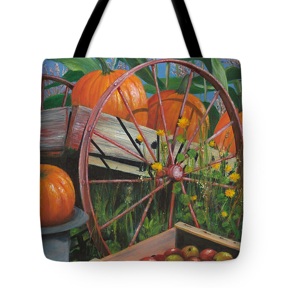 Autumn Tote Bag featuring the painting Cartloads of Pumpkins by Jeanette French