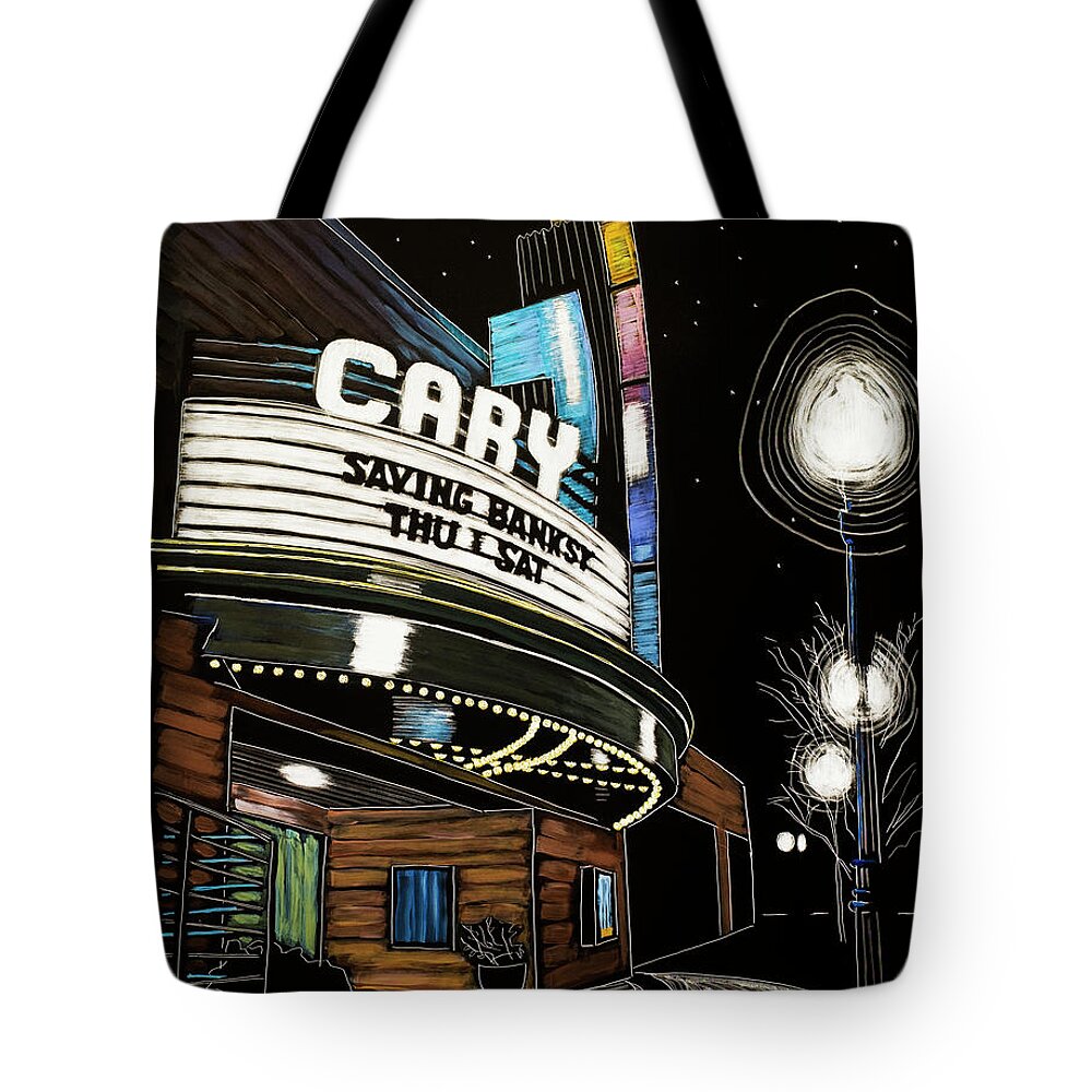 Cary Tote Bag featuring the mixed media Cary Theater by Tommy Midyette
