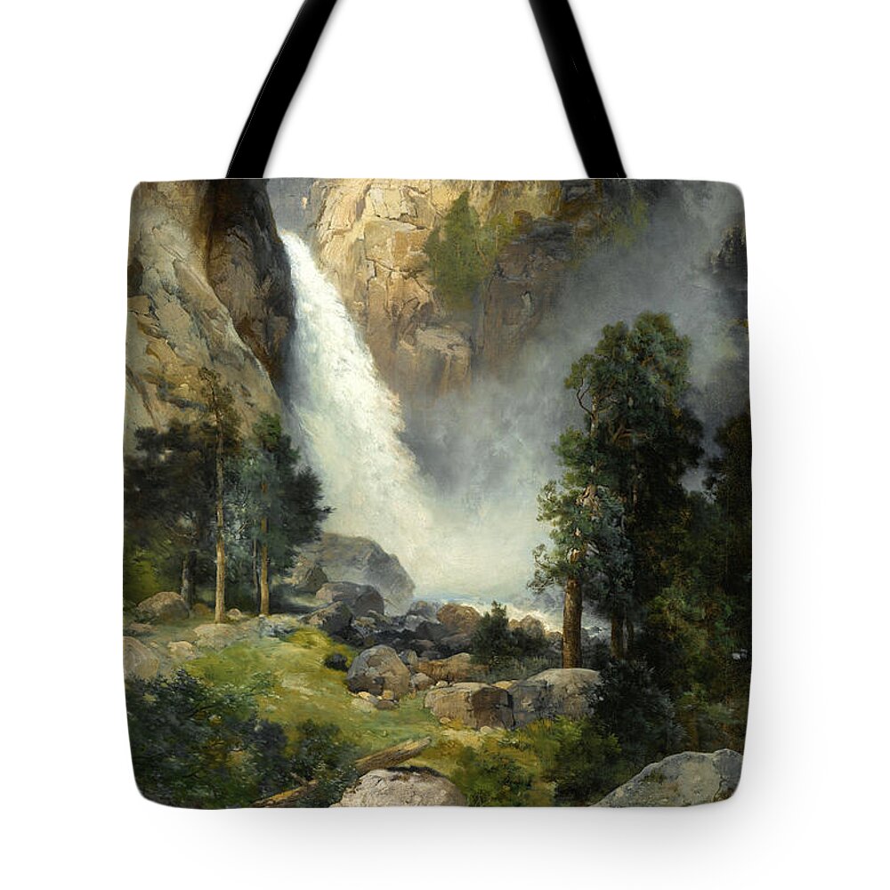 Thomas Moran Tote Bag featuring the painting Cascade Falls. Yosemite by Thomas Moran