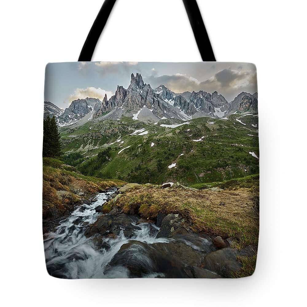 Decor Tote Bag featuring the photograph Cascade in the Alps by Jon Glaser