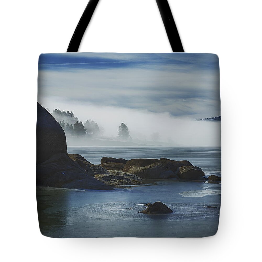 Cascade Reservoir Tote Bag featuring the photograph Cascade Mists by Idaho Scenic Images Linda Lantzy