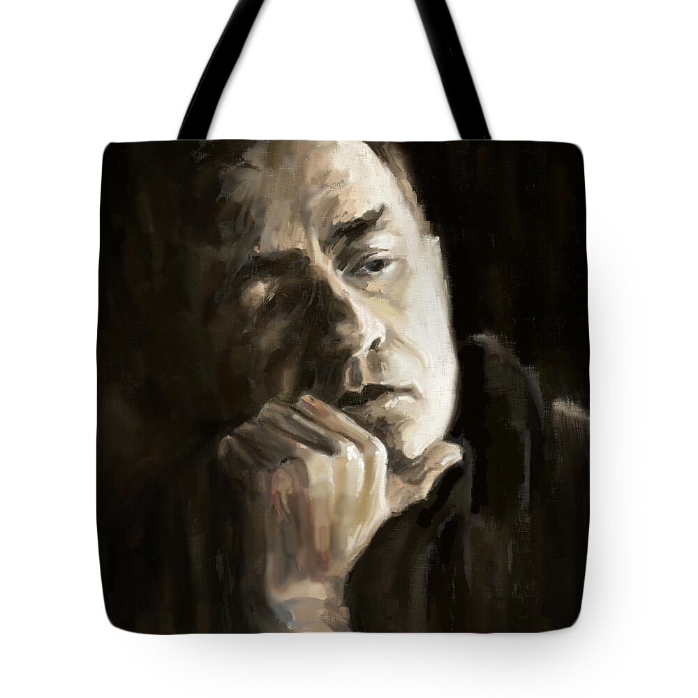 Johnny Tote Bag featuring the painting Cash by Carrie Joy Byrnes