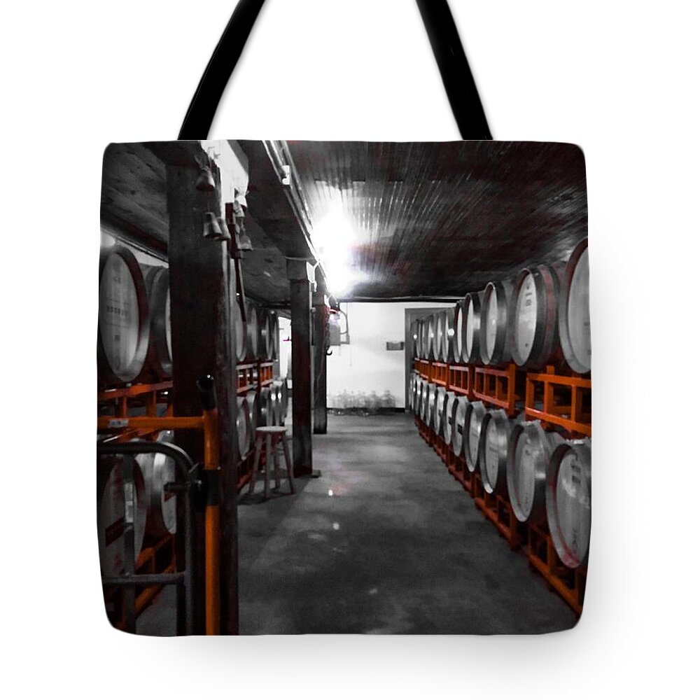 Winery Tote Bag featuring the photograph Casks of Wine by Chris Montcalmo