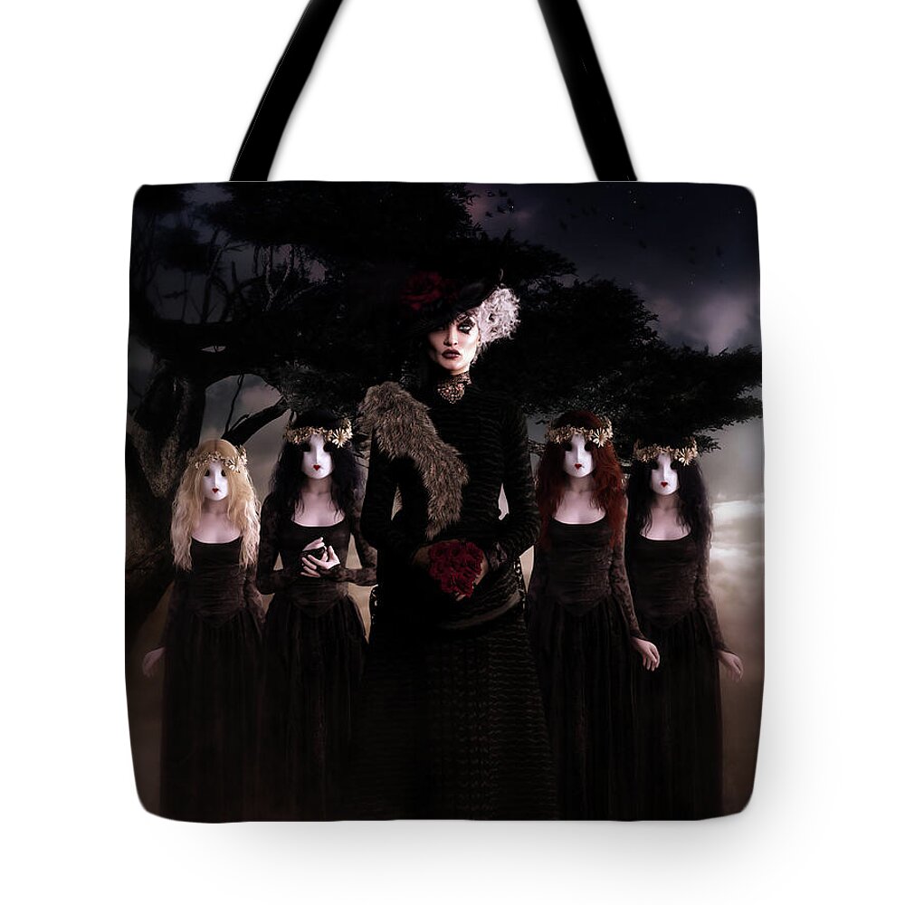 Casket Bride Tote Bag featuring the digital art Casquette Brides by Shanina Conway