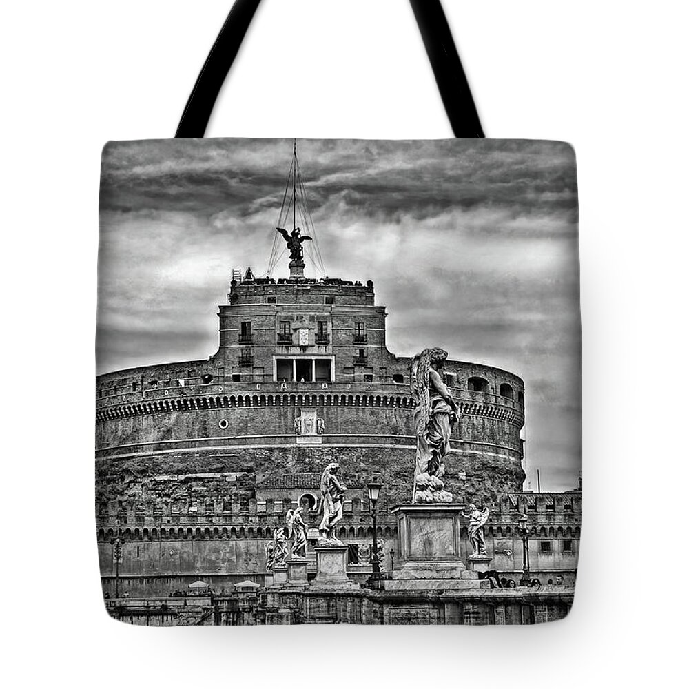 Rome Tote Bag featuring the photograph Castel Sant'Angelo B/W by Hanny Heim