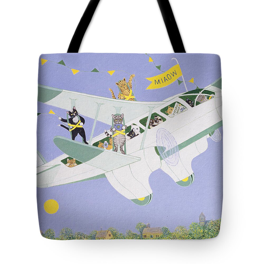 Cat Tote Bag featuring the painting Cat Air Show by Pat Scott