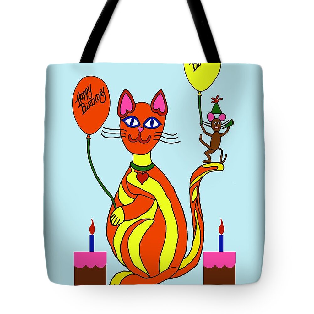 Cats Tote Bag featuring the digital art Cat and Mouse bday 4 by Laura Smith