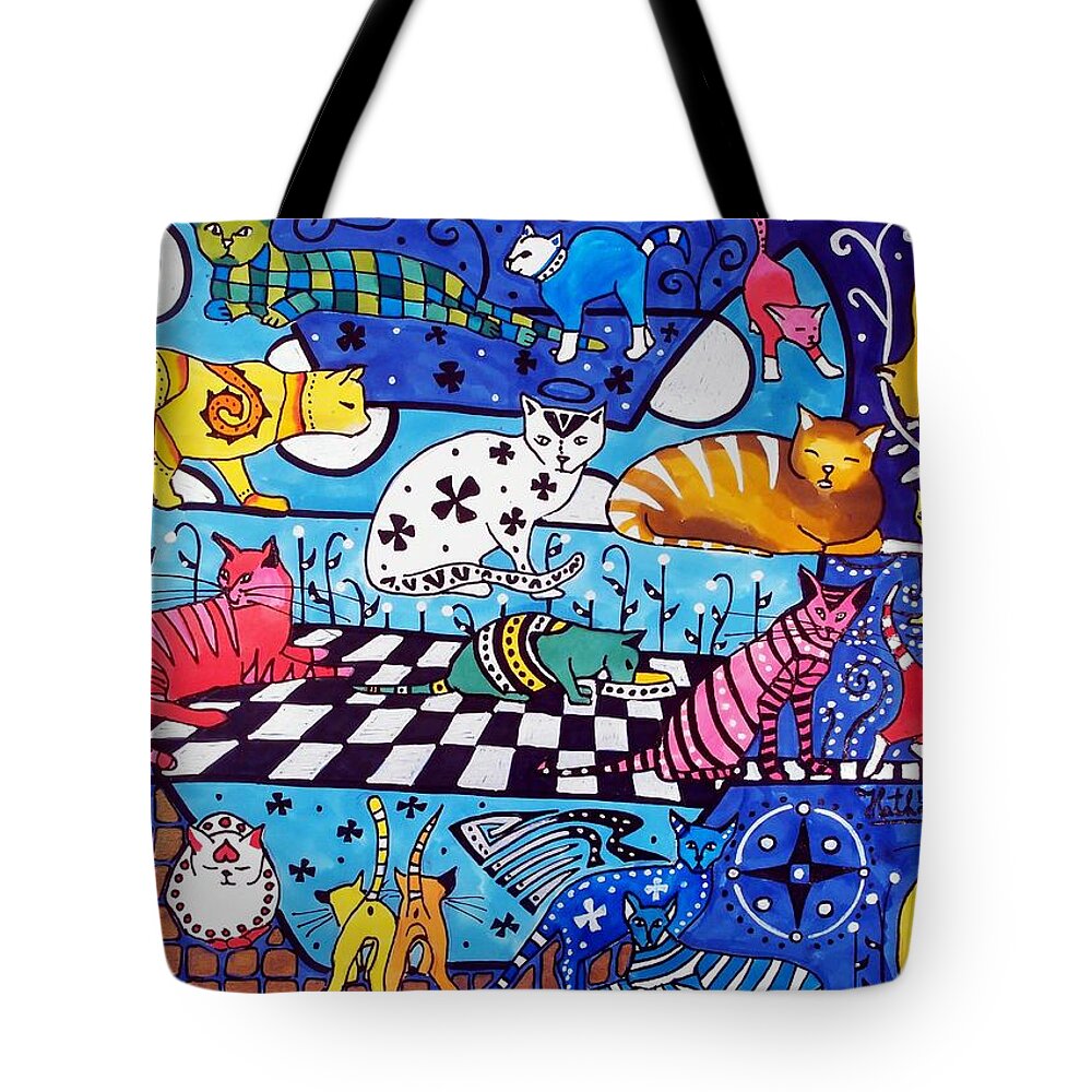 Cat Paintings Tote Bag featuring the painting Cat Cocktail - Cat Art by Dora Hathazi Mendes by Dora Hathazi Mendes