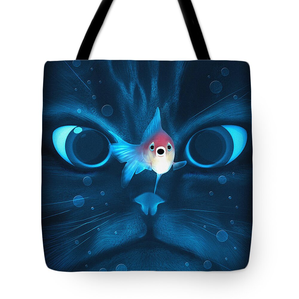 Cat Tote Bag featuring the digital art Cat Fish by Nicholas Ely