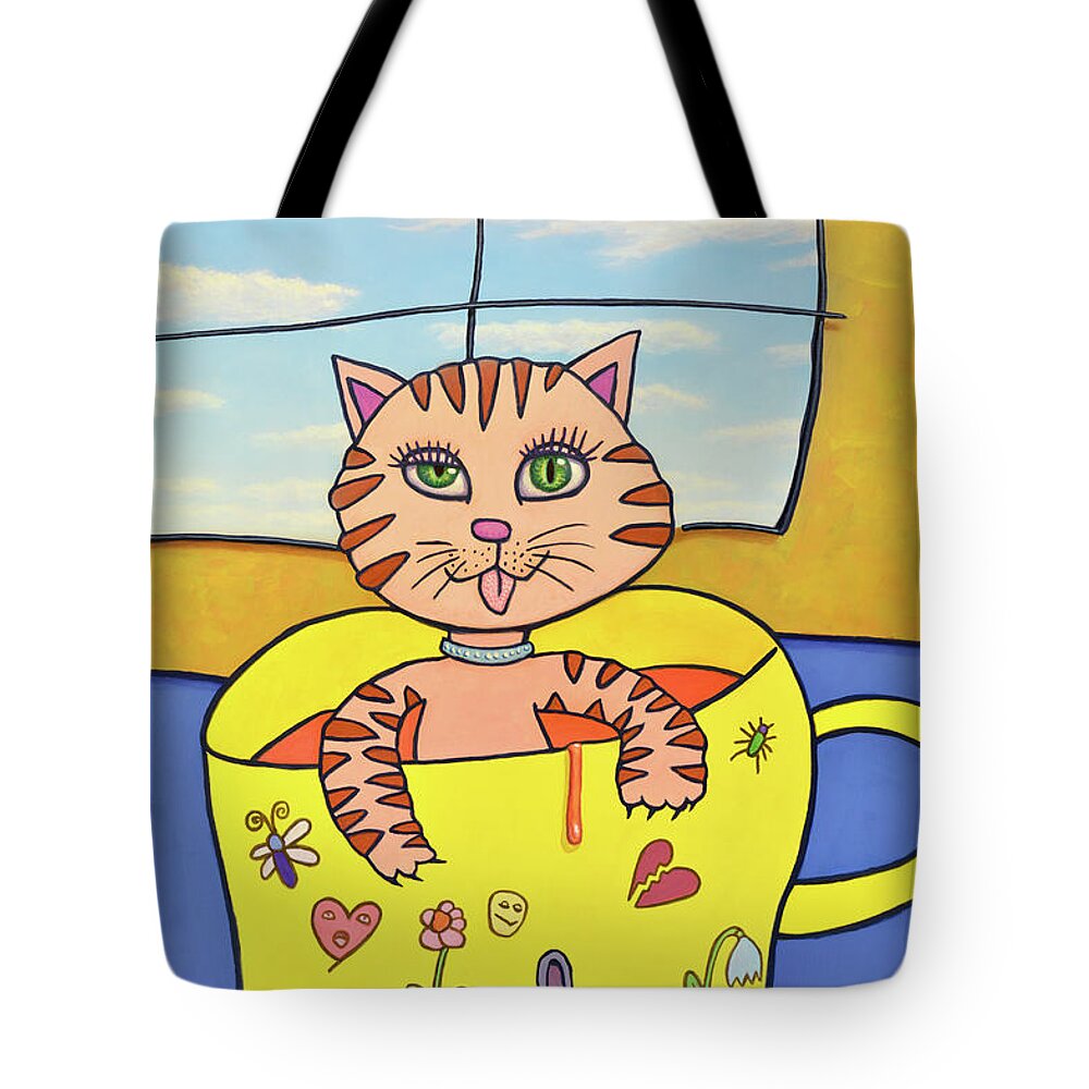 Cat Tote Bag featuring the painting Cat in a Cup by James W Johnson