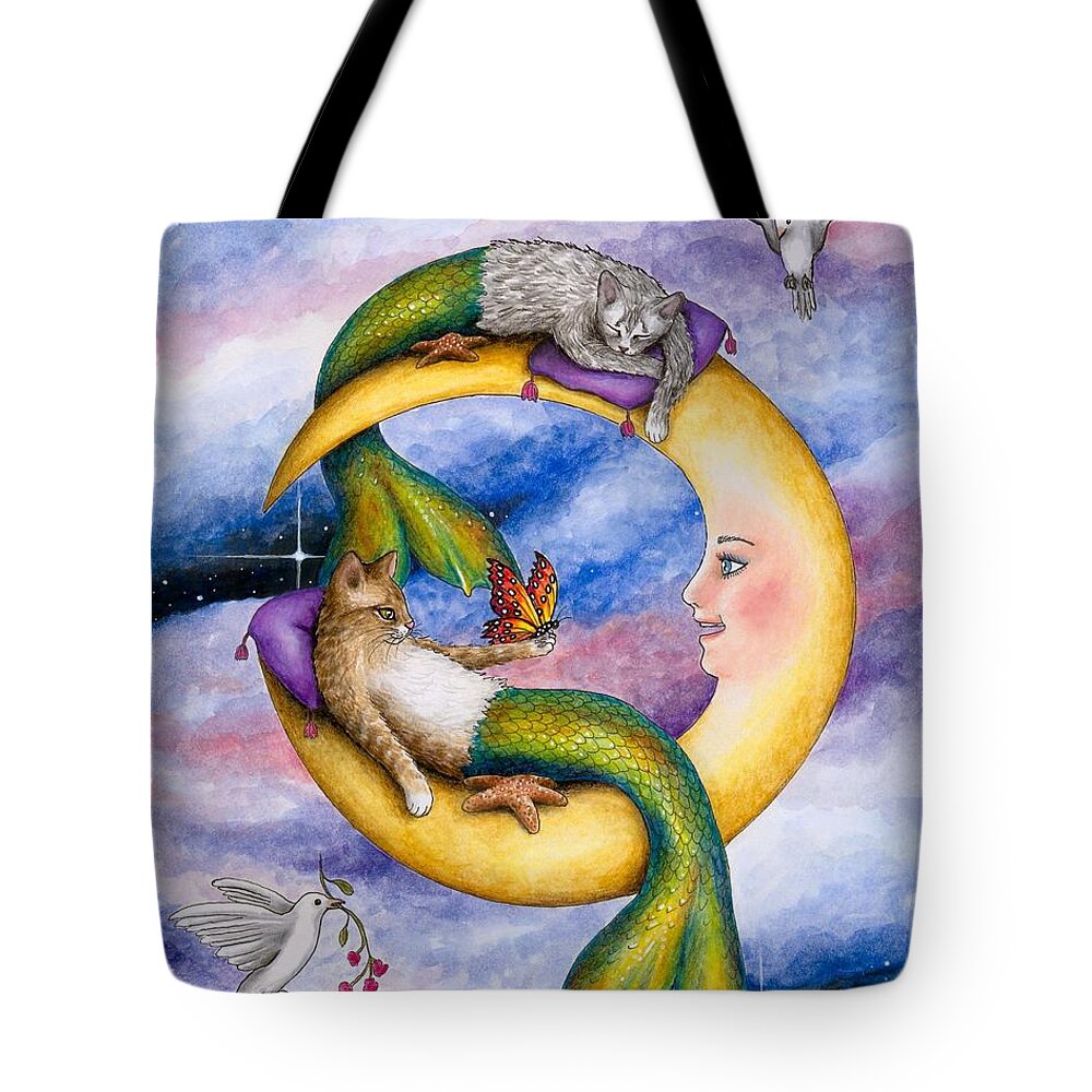 Cat Tote Bag featuring the painting Cat Mermaid 29 by Lucie Dumas