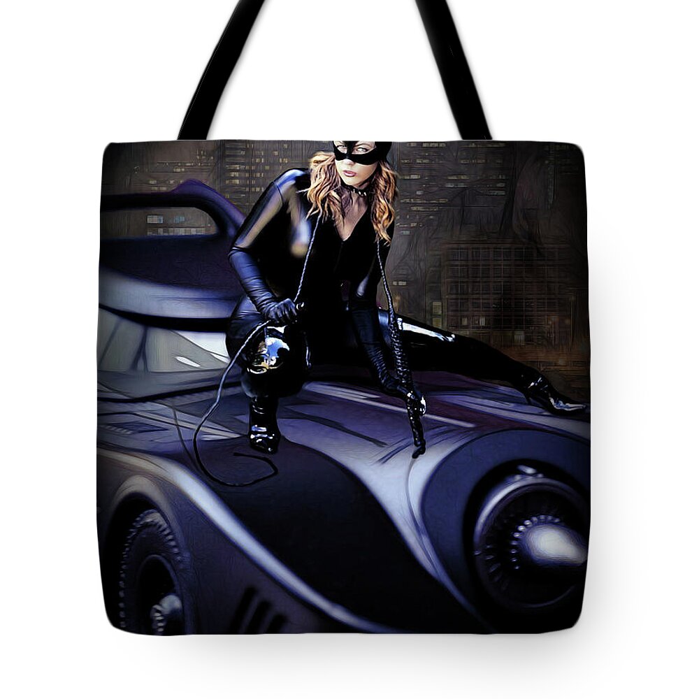 Cat Woman Tote Bag featuring the photograph Cat On A Car by Jon Volden
