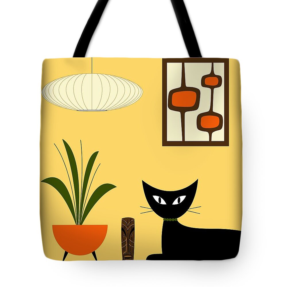 George Nelson Tote Bag featuring the digital art Cat on Tabletop with Mini Mod Pods 3 by Donna Mibus
