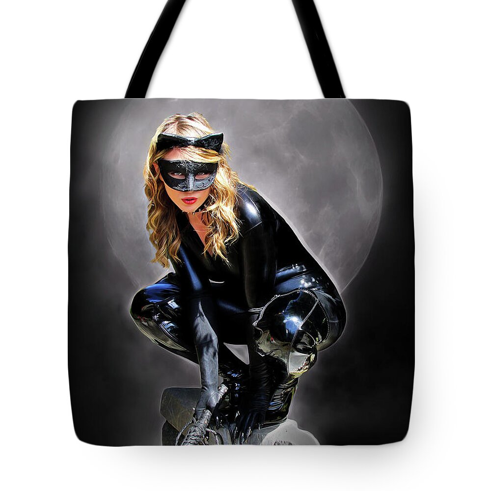Cat Woman Tote Bag featuring the photograph Cat Ready To Pouch by Jon Volden