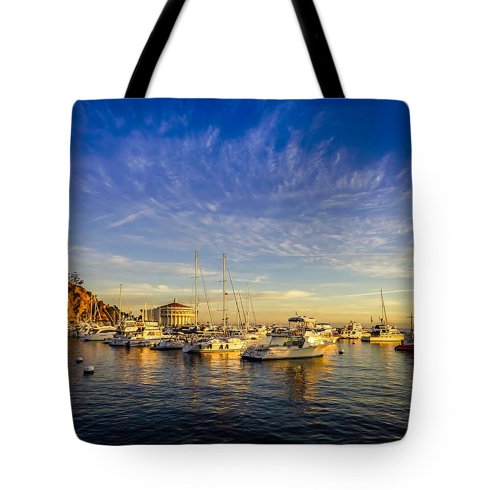 Catalina Tote Bag featuring the photograph Catalina Golden Dawn by Pamela Newcomb