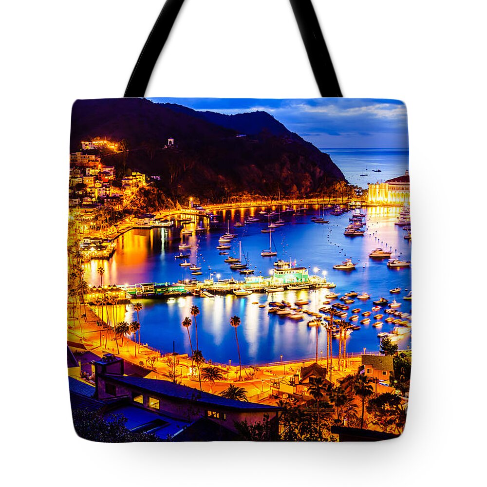 America Tote Bag featuring the photograph Catalina Island Avalon Bay at Night by Paul Velgos