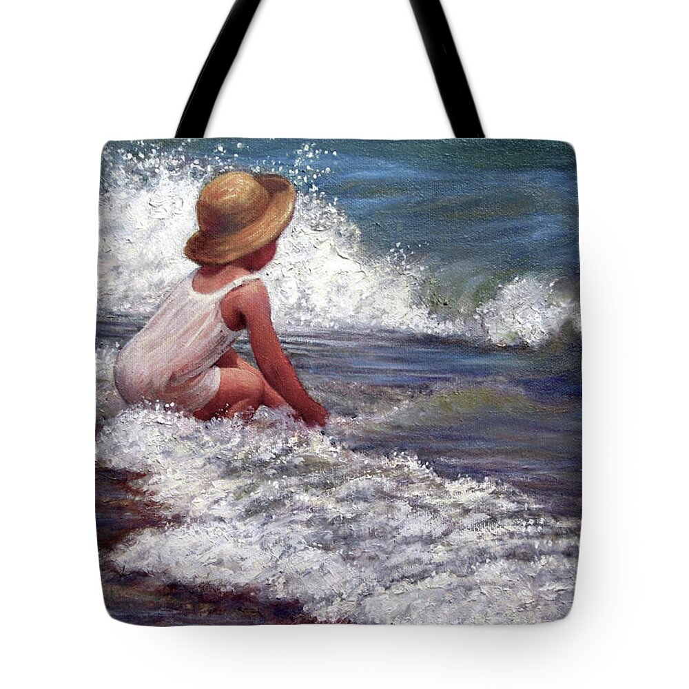 Children Tote Bag featuring the painting Catching the Wave by Marie Witte