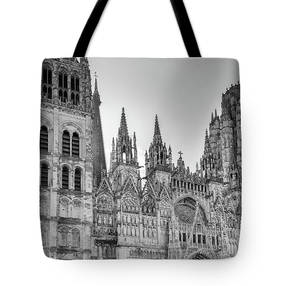 Europe Tote Bag featuring the digital art Cathedral in Rouen France by Carol Ailles