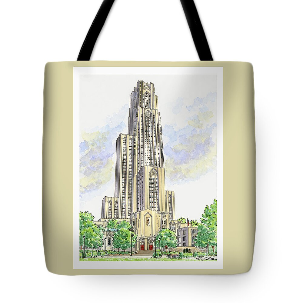 Pitt Tote Bag featuring the painting Cathedral of Learning by Val Miller
