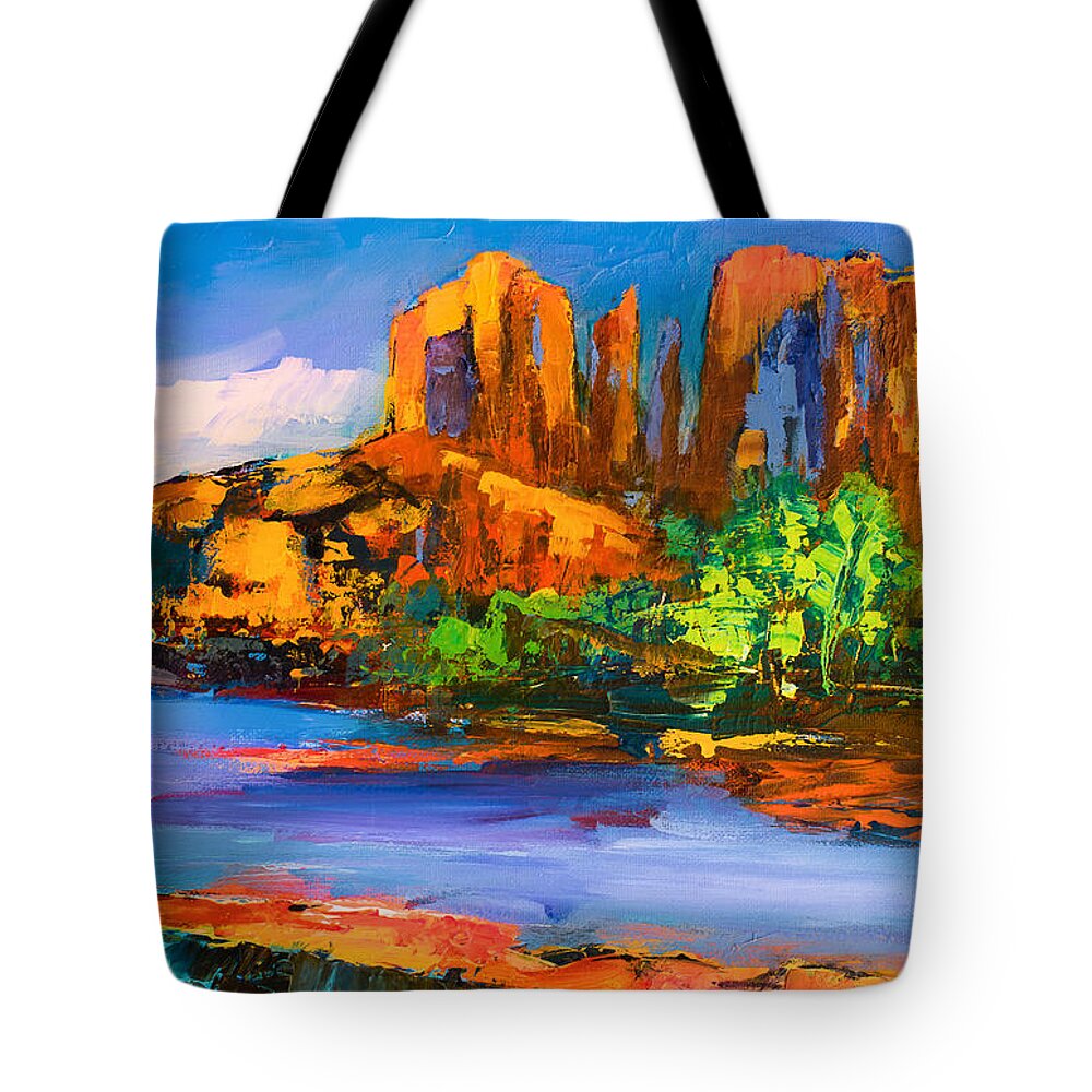 Sedona Tote Bag featuring the painting Cathedral Rock Afternoon by Elise Palmigiani