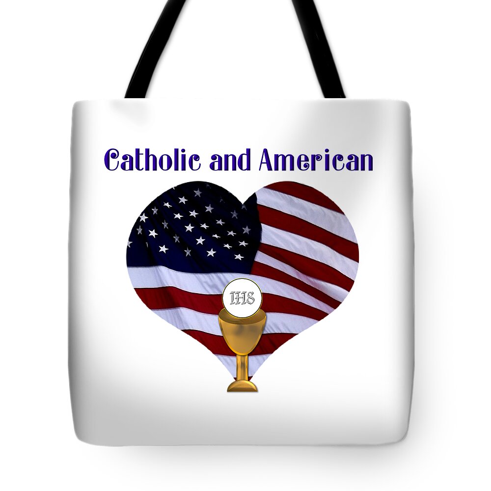 Catholic And American Tote Bag featuring the photograph Catholic and American Flag and Holy Eucharist by Rose Santuci-Sofranko