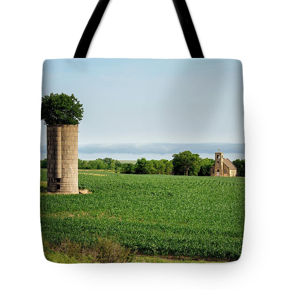 St. Joseph's Tote Bag featuring the photograph Catholic Church and Silo by James Barber