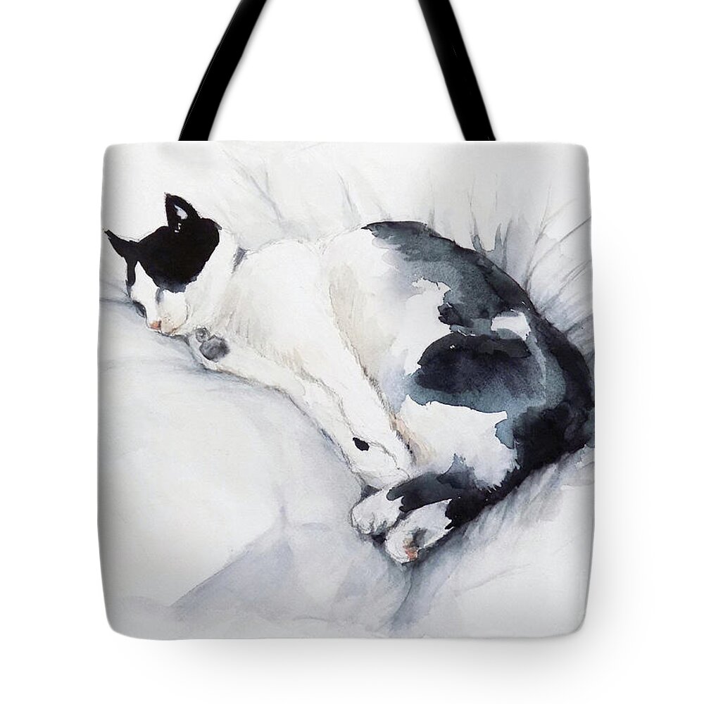 Cat Tote Bag featuring the painting Catnap 1-2 by Yoshiko Mishina