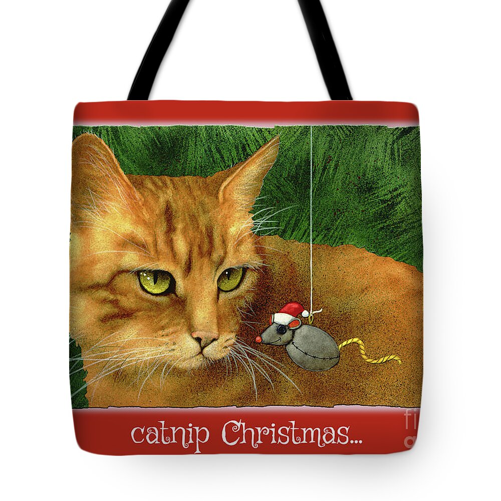 Will Bullas Tote Bag featuring the painting Catnip Christmas... by Will Bullas