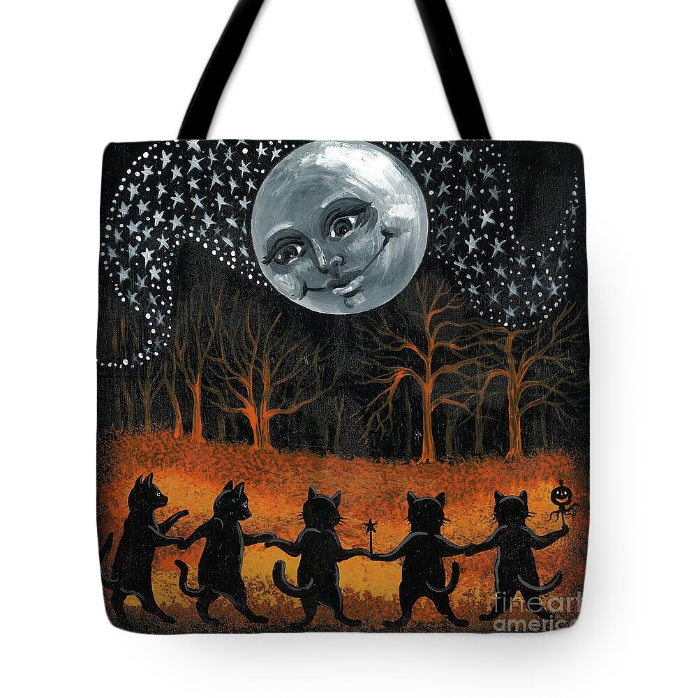 Print Tote Bag featuring the painting Cats Dancing On Halloween by Margaryta Yermolayeva
