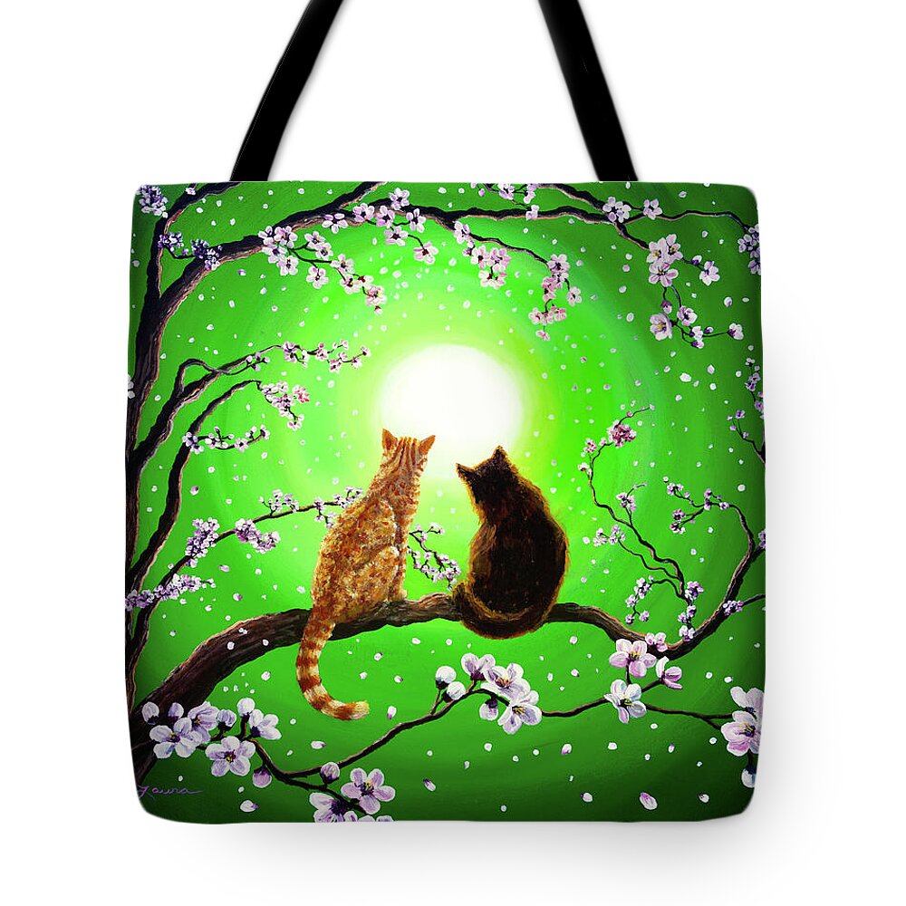Black Cat Tote Bag featuring the painting Cats on a Spring Night by Laura Iverson