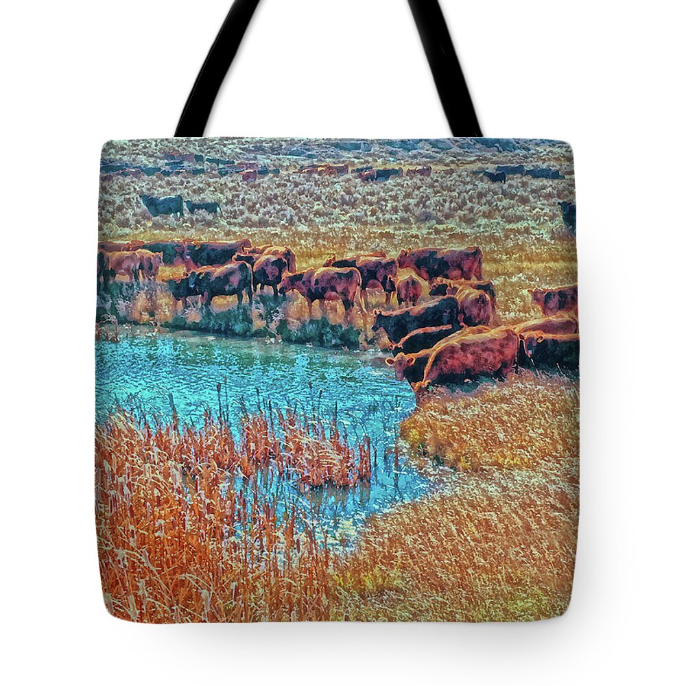 Western Tote Bag featuring the photograph Cattails, Cattle And Sage by Amanda Smith