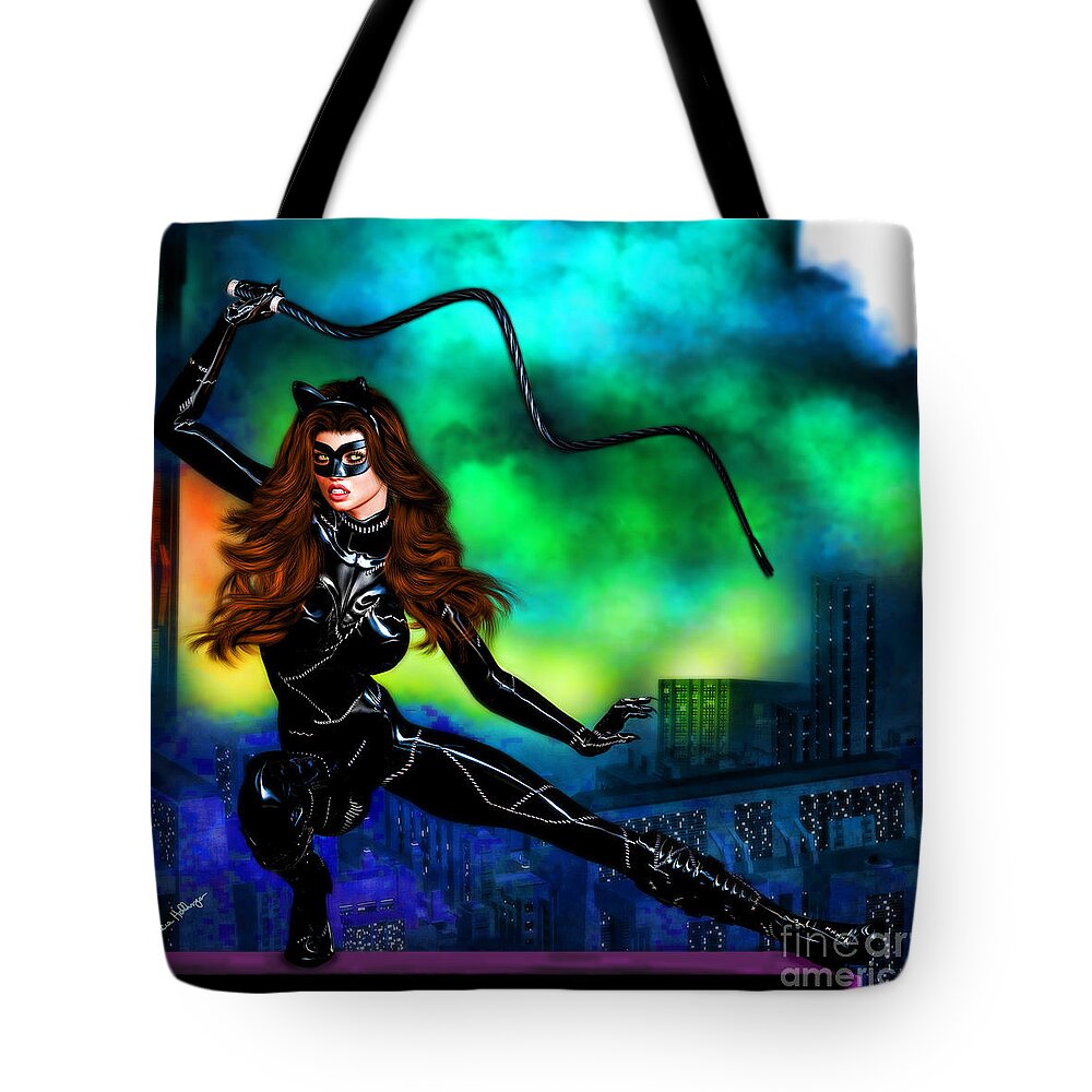 Catwoman Tote Bag featuring the mixed media Catwoman by Alicia Hollinger