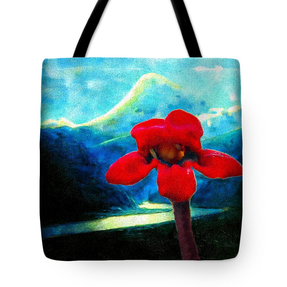 Red Flower Tote Bag featuring the photograph Caucasus Love Flower I by Anastasia Savage Ealy