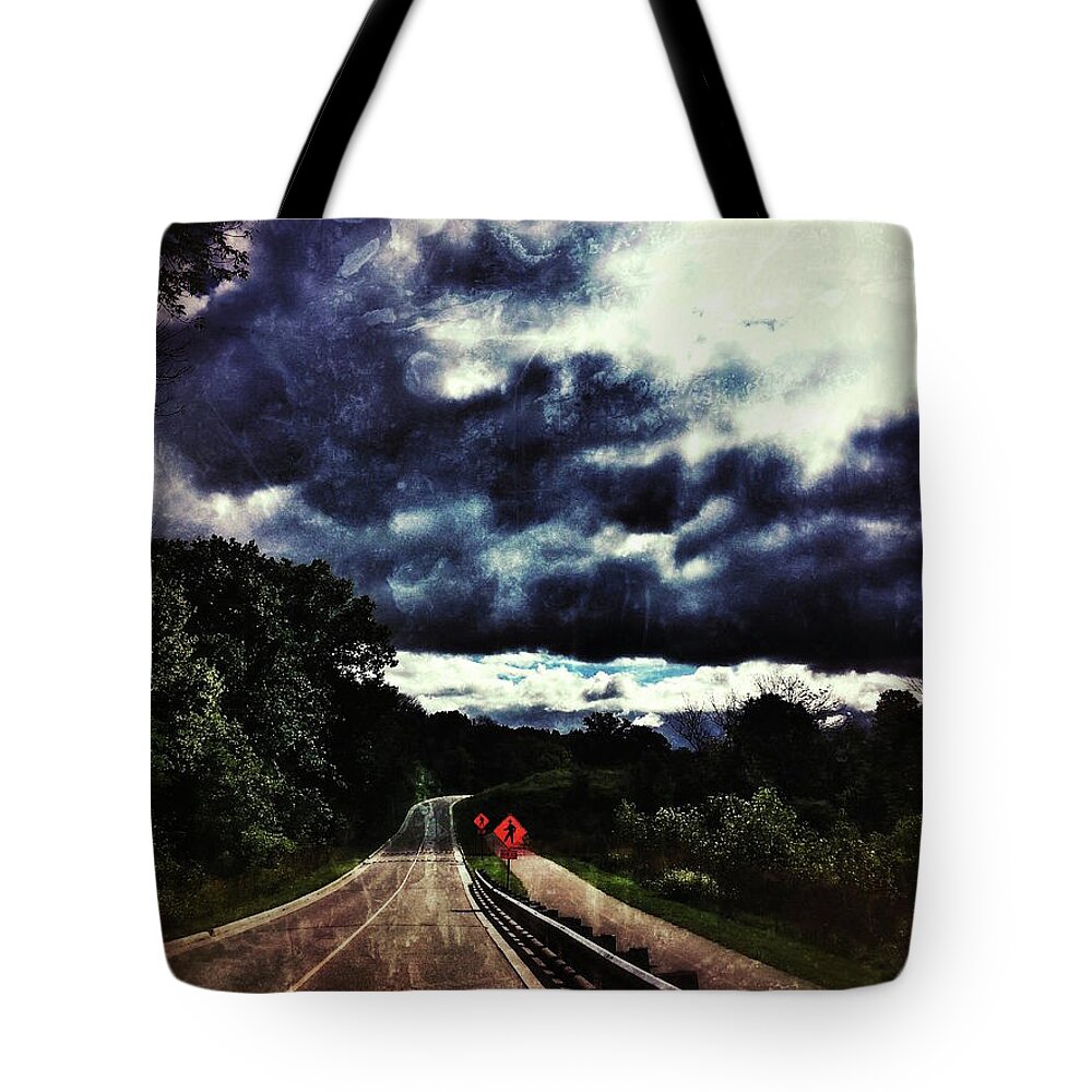 Road Tote Bag featuring the photograph Caution by Al Harden