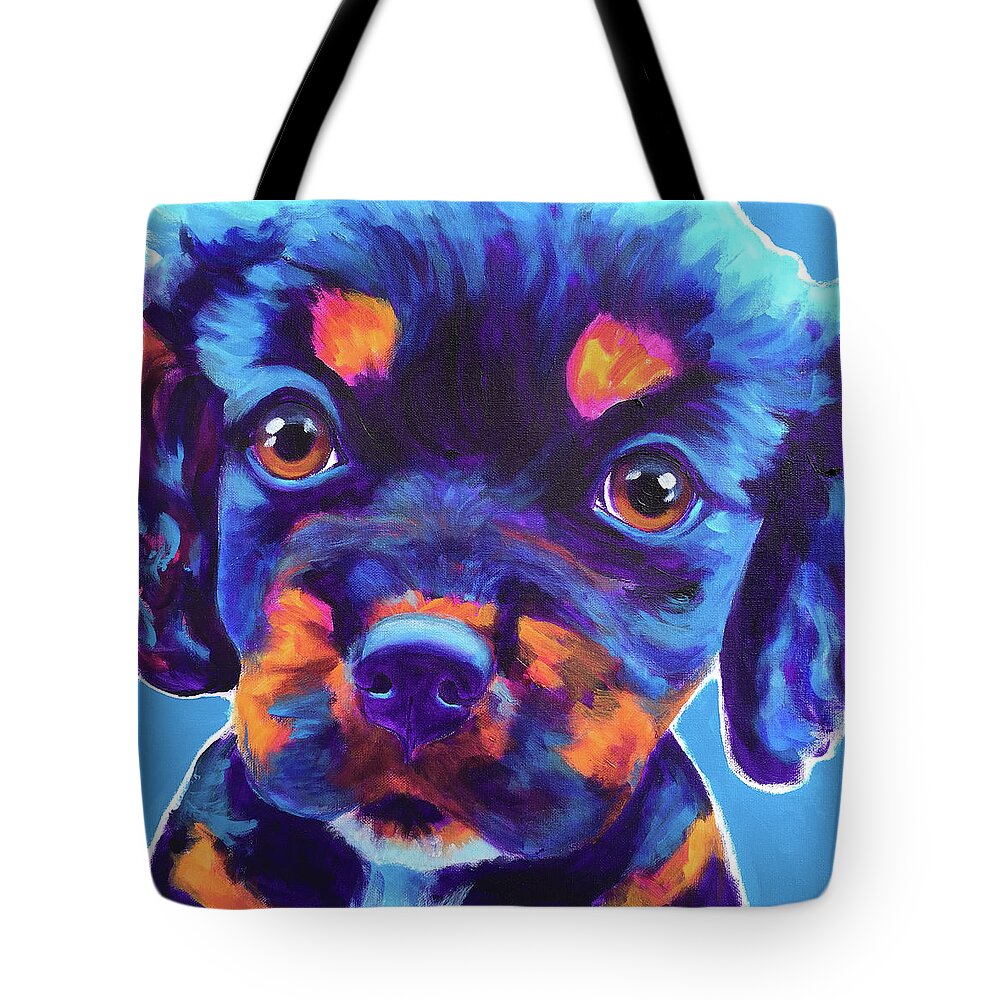Pet Portrait Tote Bag featuring the painting Cavalier King Charles Spaniel - Baby by Dawg Painter