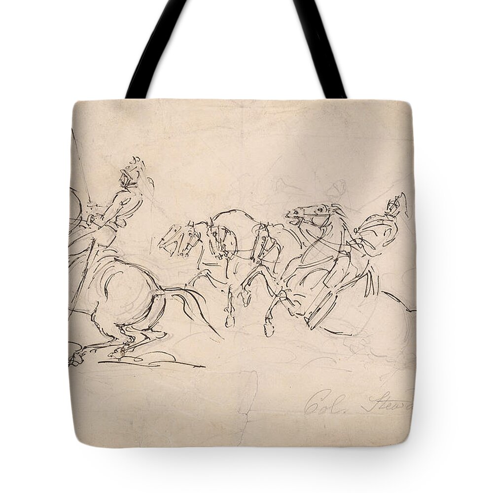 Sir James Stewart 1779-1849 Cavalry Charge. Pencil Art Tote Bag featuring the painting Cavalry Charge by MotionAge Designs