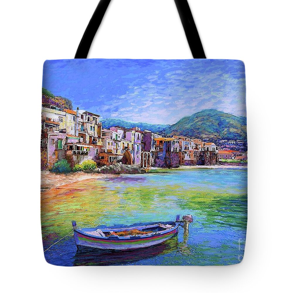 Italy Tote Bag featuring the painting Cefalu Sicily Italy by Jane Small