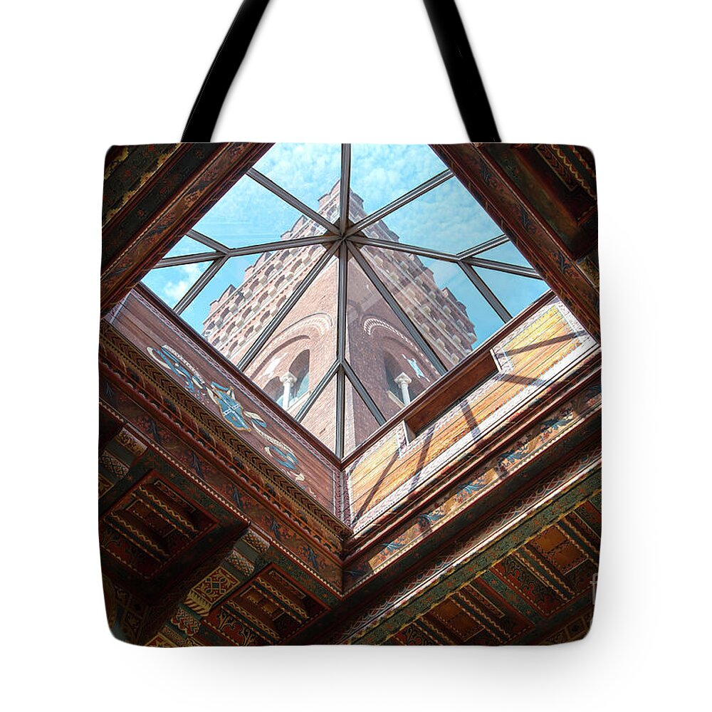 Genoa Tote Bag featuring the photograph Ceiling and Tower of the Castello by Brenda Kean