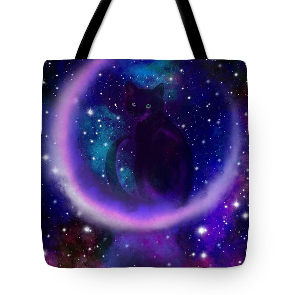 Cats Tote Bag featuring the painting Celestial Crescent Moon Cat by Nick Gustafson