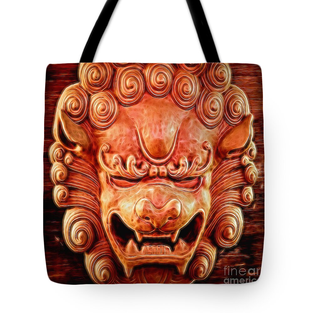 Asian Tote Bag featuring the digital art Celestial Guardian by Ray Shiu
