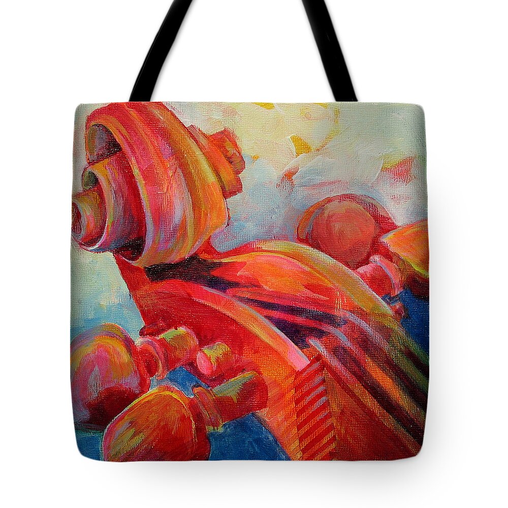 Susanne Clark Tote Bag featuring the painting Cello Head in Red by Susanne Clark