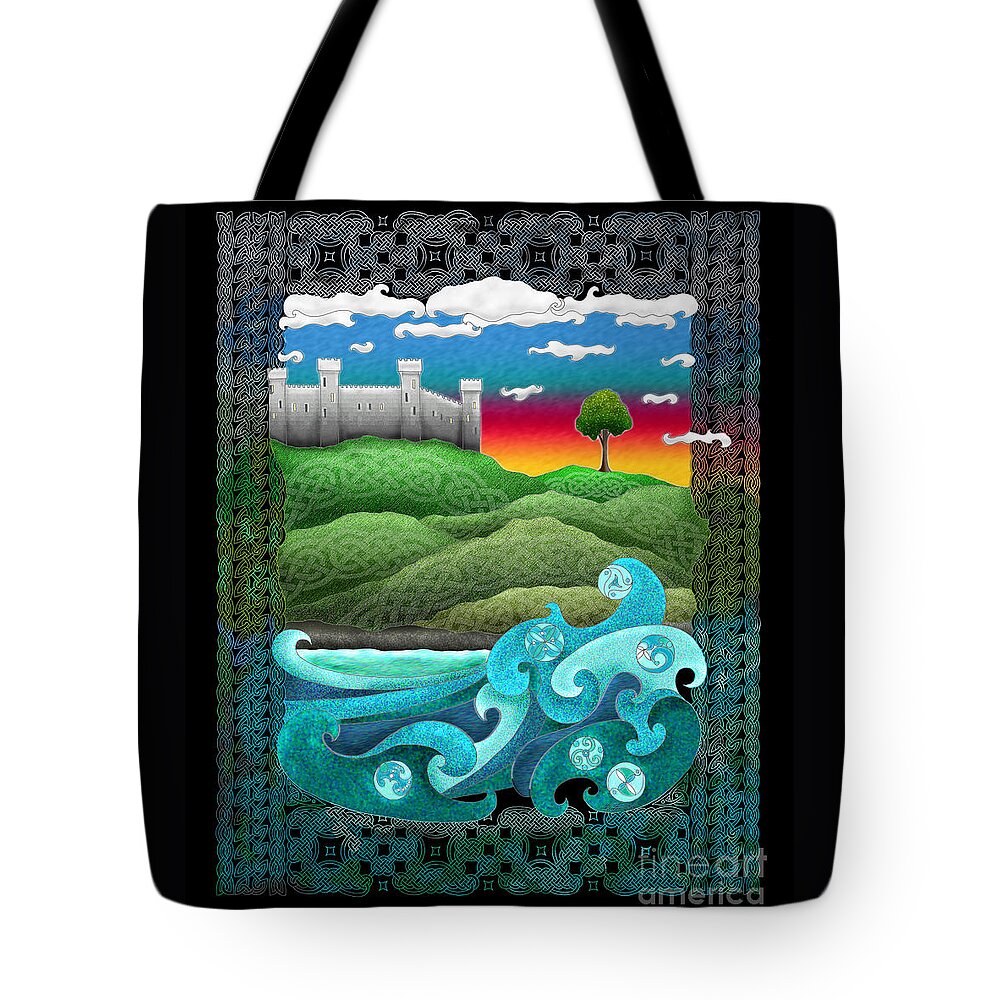Artoffoxvox Tote Bag featuring the mixed media Celtic Castle Tor by Kristen Fox