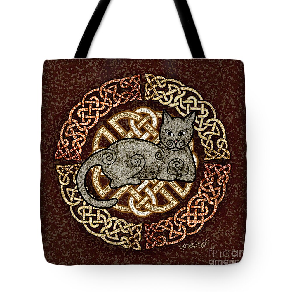 Artoffoxvox Tote Bag featuring the mixed media Celtic Cat by Kristen Fox