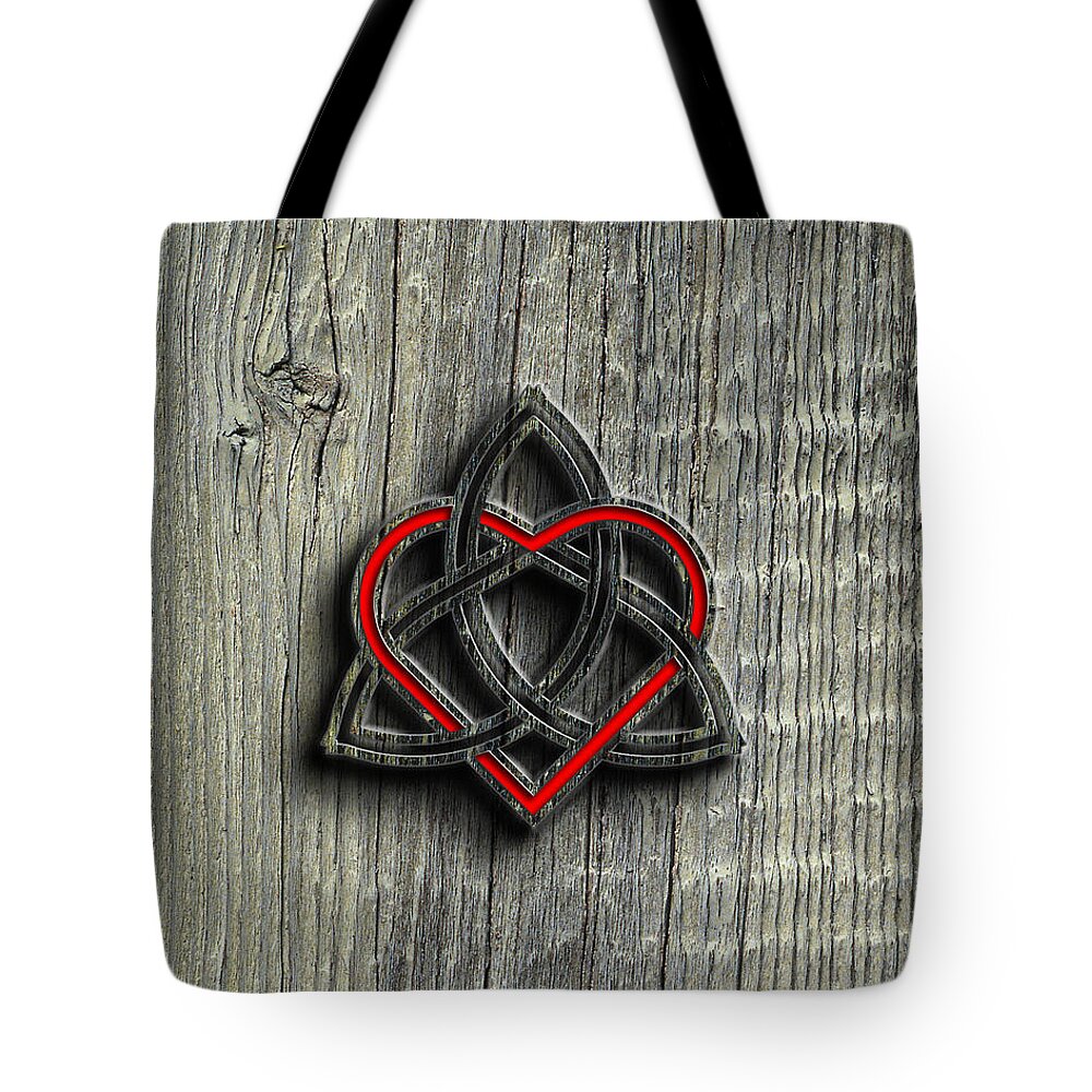 Valentine Tote Bag featuring the digital art Celtic Knotwork Valentine Heart Wood Texture 2 by Brian Carson