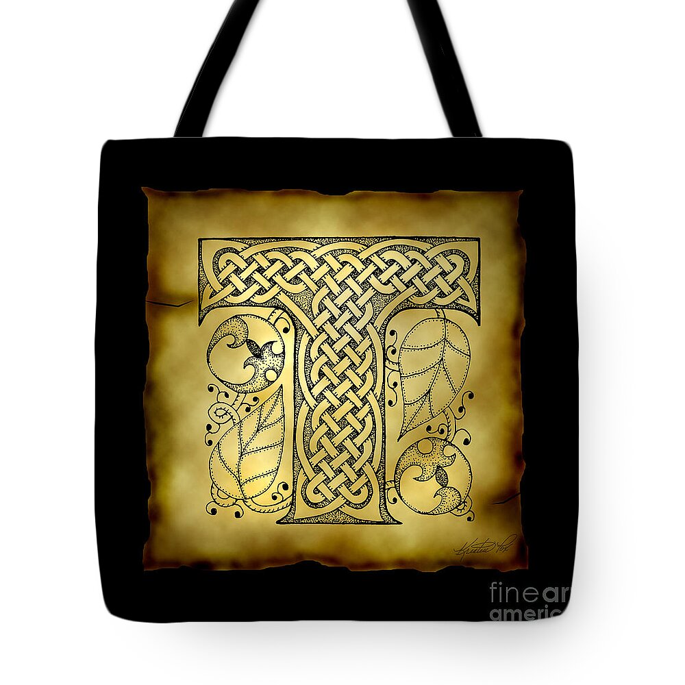 Celtic Letter T Monogram Tote Bag by Kristen Fox - Fine Art America
