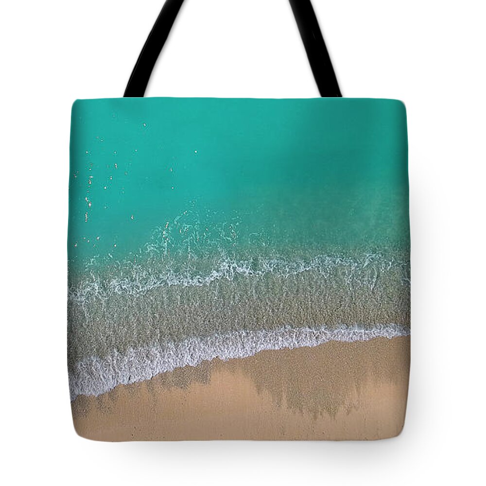 3scape Tote Bag featuring the photograph Cemetery Beach Aerial Panoramic by Adam Romanowicz