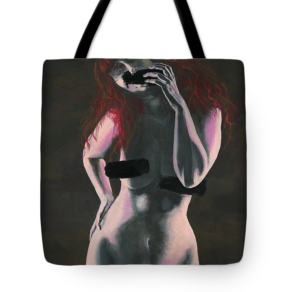 Acrylic Tote Bag featuring the painting Censored by Matthew Mezo