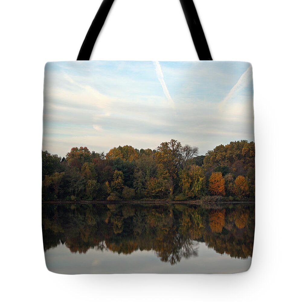 Centennial Tote Bag featuring the photograph Centennial Lake Autumn - Thanksgiving Reflection by Ronald Reid