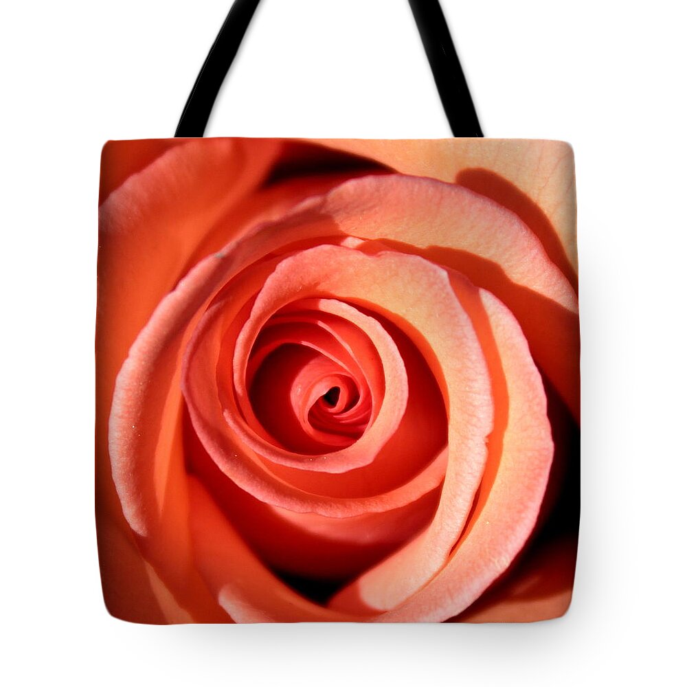 Rose Tote Bag featuring the photograph Center of the Peach Rose by Barbara Chichester