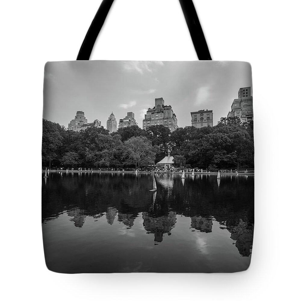 B&w Tote Bag featuring the photograph Central Park Sail Boats by John McGraw